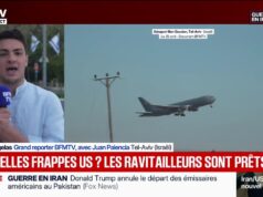 Aviões de reabastecimento americanos são vistos no Aeroporto Ben Gurion, em Tel Aviv, Israel.