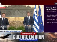 Emmanuel Macron apela à “manutenção do cessar-fogo, inclusive no Líbano” e à “abertura pacífica do Estreito de Ormuz”.