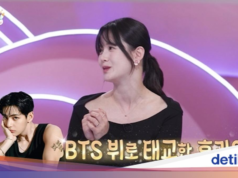 Atriz olha para a foto V do BTS durante a gravidez e espera que ele seja bonito enquanto copia e cola