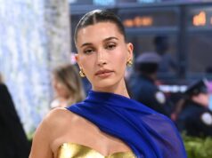 Hailey Bieber é uma deusa dourada em armadura banhada no Met Gala 2026