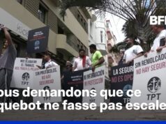 Manifestação nas Ilhas Canárias contra a chegada de MV Hindius infectado com o surto de hantavírus