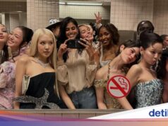 Modelo indiana viral parece estilo casual vestindo ‘Selena Jeans’ no Met Gala.