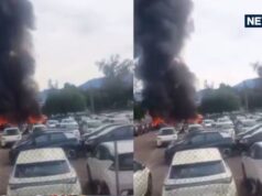 Dois helicópteros colidem no Brasil O fogo se espalhou por toda parte, 20 carros bateram, 6 pessoas morreram.