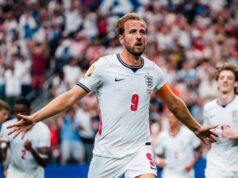 Harry Kane na vitória da Inglaterra sobre a Croácia por 4-2